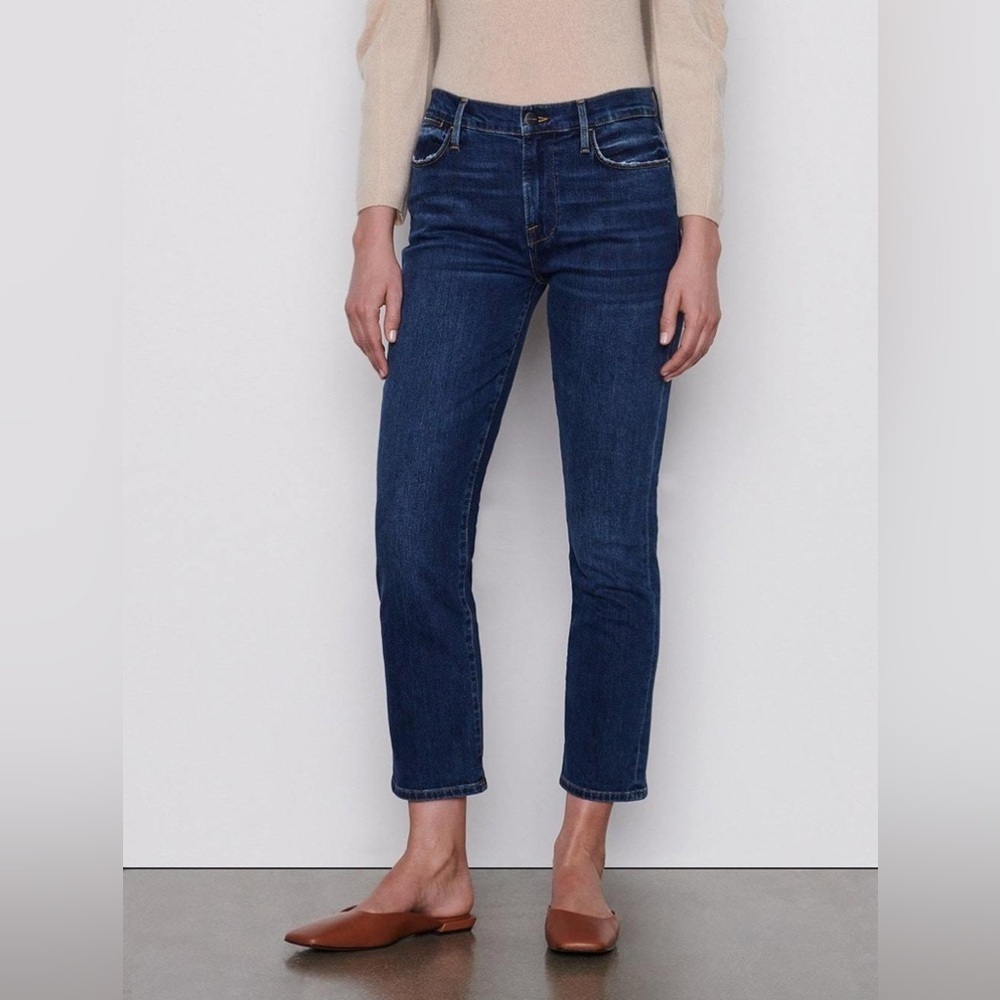 FRAME Le High Straight Dark Wash Jeans // Rosalie